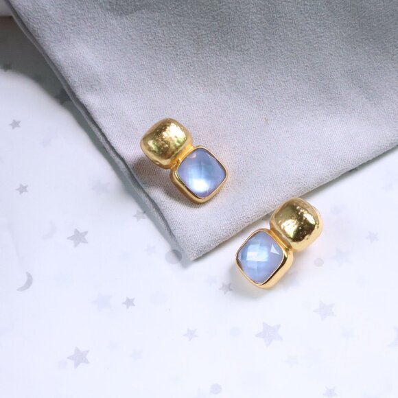 Julie Vos Gold Earrings 🌼 Chalcedony Blue - Picture 2 of 2